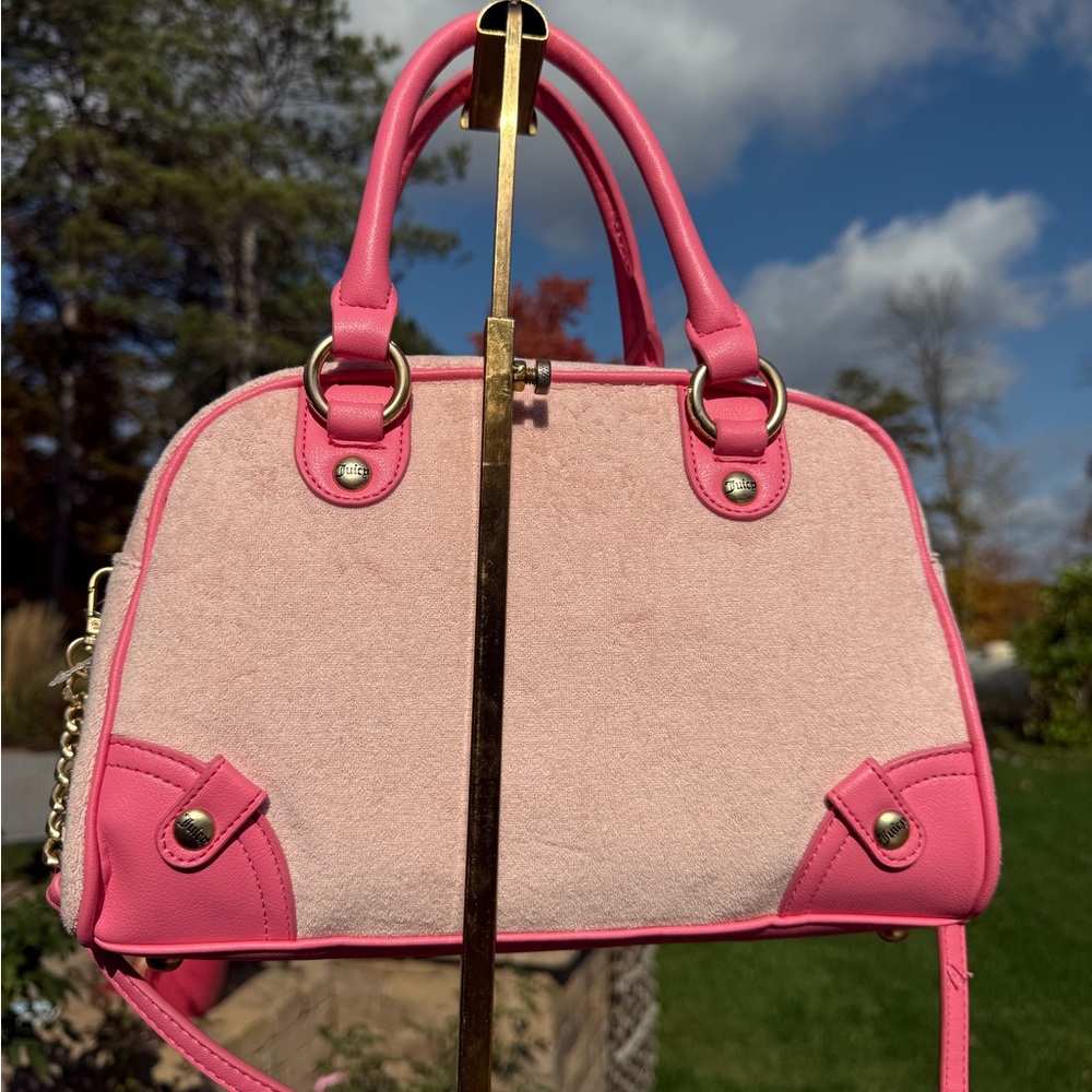 NWT! Juicy Couture Pink Velour Rhinestone Bag Card Holder Keychain Included - Picture 7 of 10